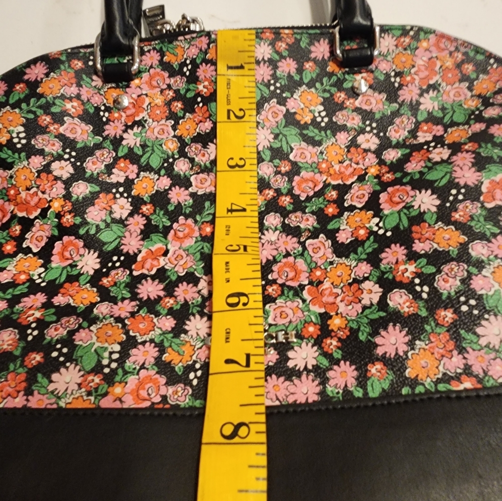 Coach Black Floral Dome Satchel with Pink Orange & Green Accents - Picture 10 of 15